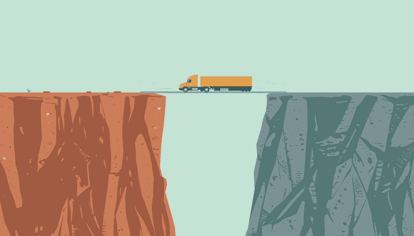 Conceptual illustration of a commercial truck crossing a narrow bridge, symbolising the adoption gap between contech innovation and traditional EPC firms.