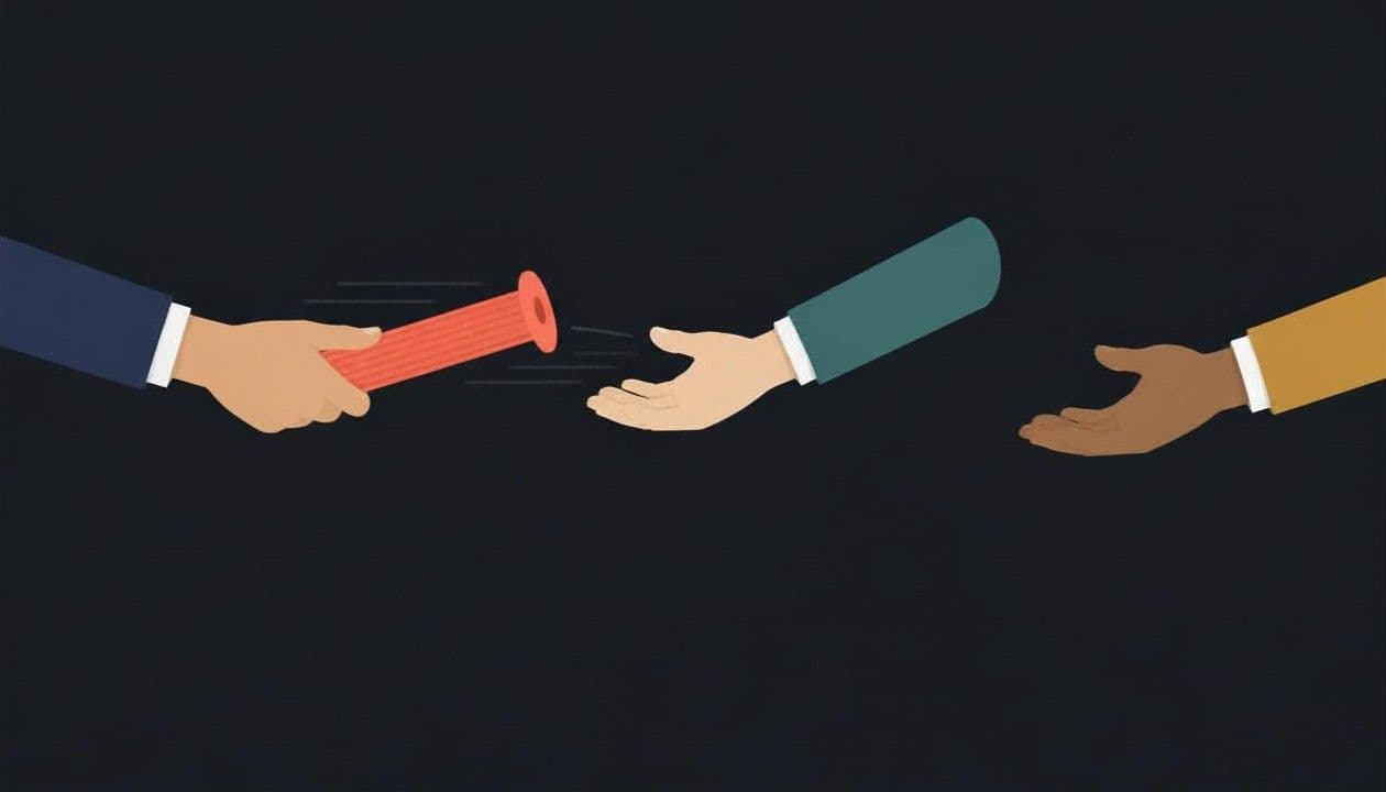 Illustration of M&A diligence teams dropping the data lineage baton between workstreams
