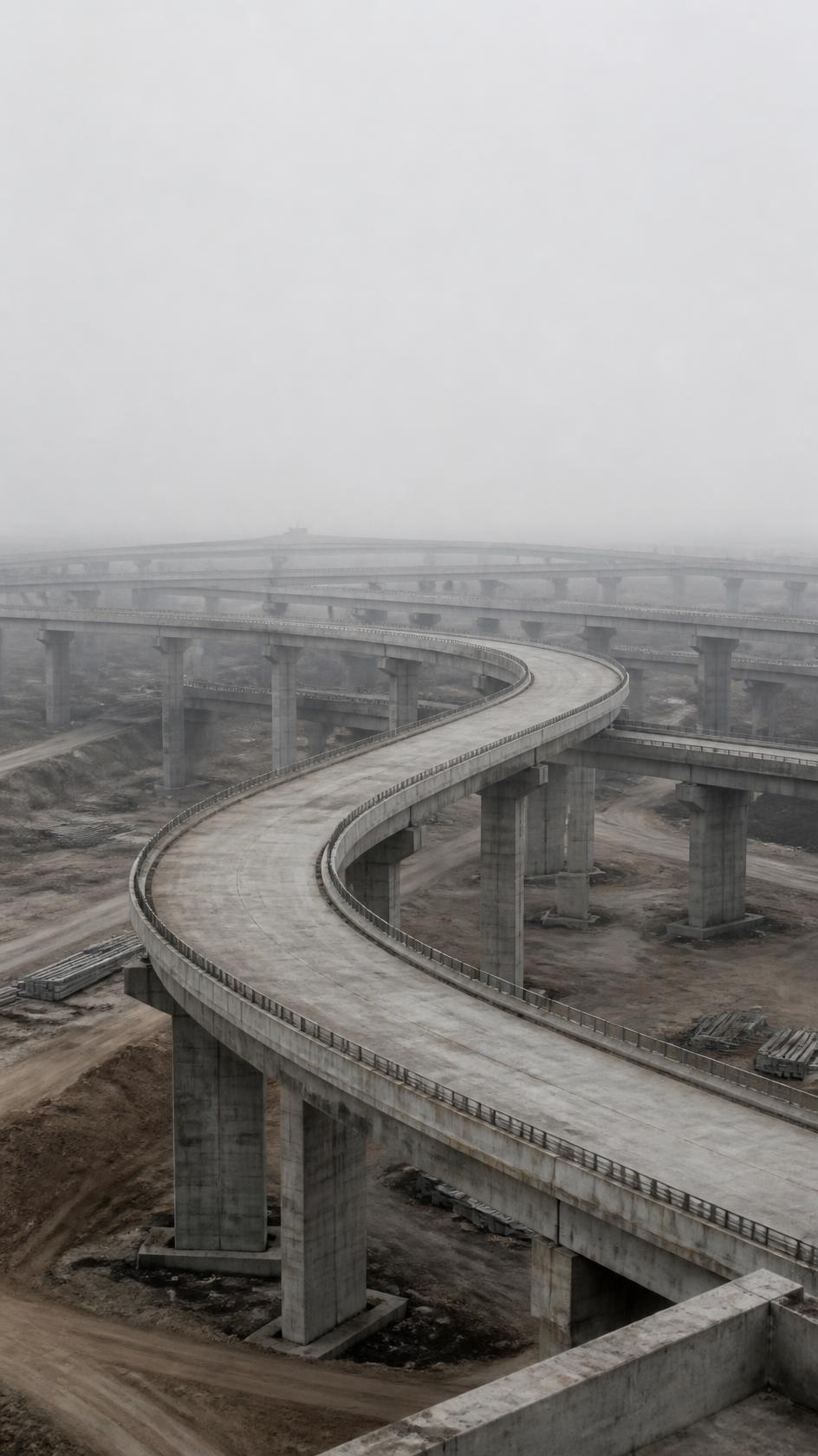Multi-level grade-separated highway interchange, empty of vehicles