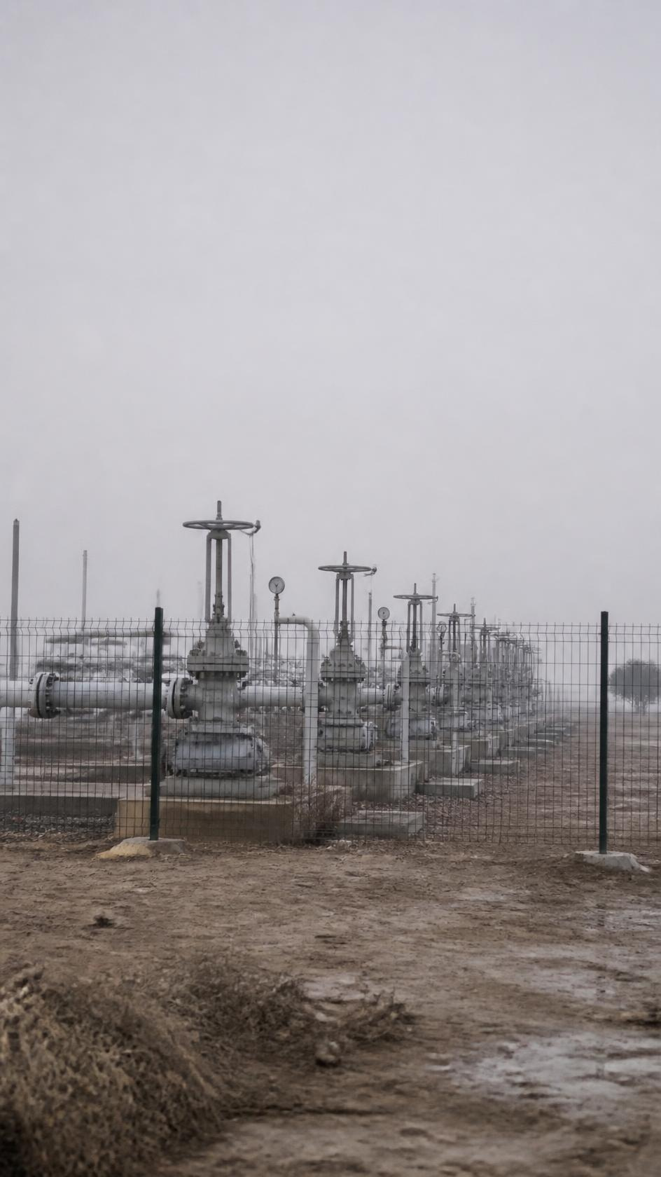 Above-ground gas pipeline valve station with handwheel stems and gauges